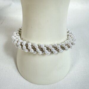 Vintage Beaded Pearl & Crystal Rope Bracelet w/ Butterfly Charm Toggle Clasp 7.5